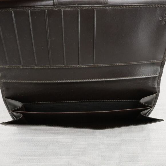 Gucci Wallet Clutch Womens Brown Canvas Leather Trim Lined Snap Pockets Dust Bag - Picture 5 of 14